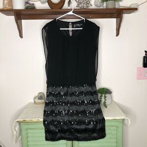 Guess Women's Sequins Embellished Sleeveless Blouson Mini Dress Black Size 12